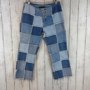 VTG No Boundaries Blue Patchwork Denim Straight Crop Jeans Y2K Hippie Juniors 9